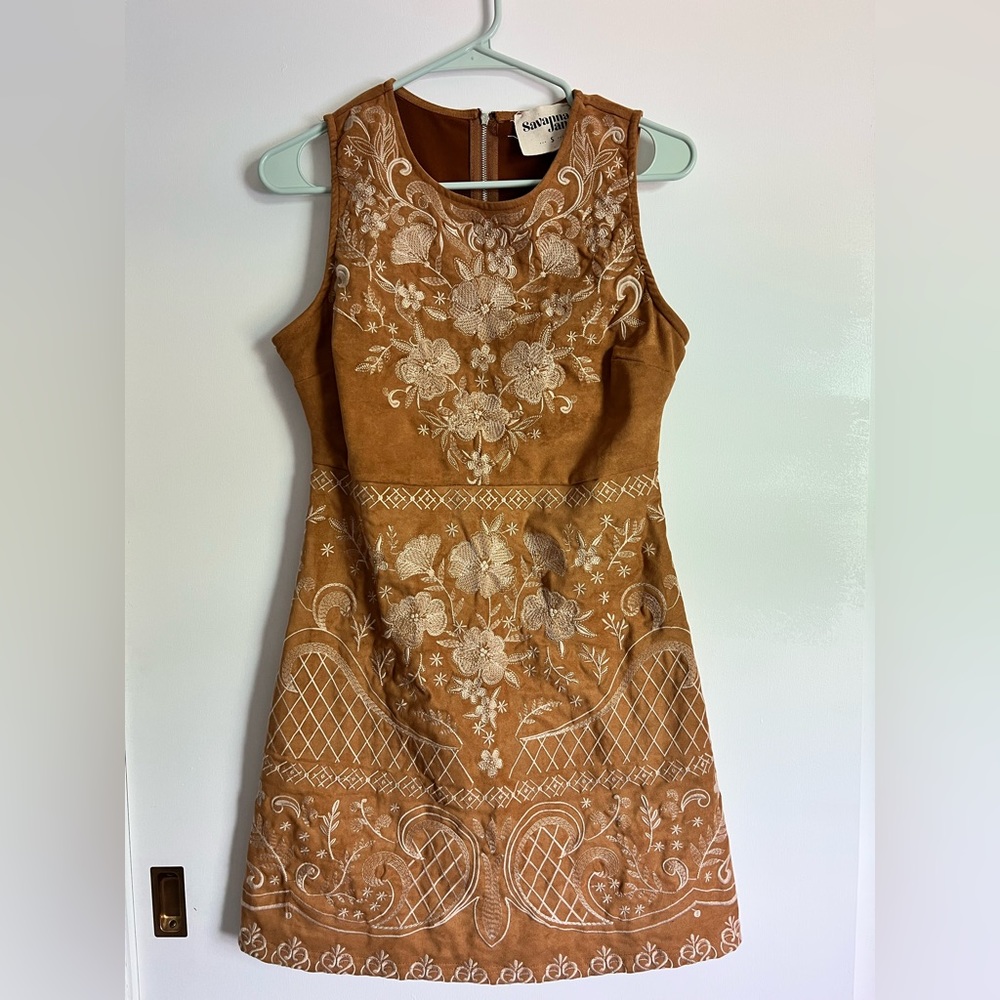 Savanna Jane Glory Days Embroidered Faux Suede Dress. Women’s size small